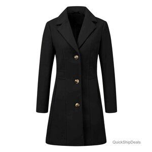 Women's Winter Pea Coat Single Breasted Long Trench Fully Lined